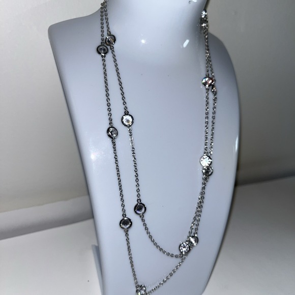 KENNETH JAY LANE Necklace Round CZ  17" Silver Chain Signature KJL Classic - Picture 1 of 6